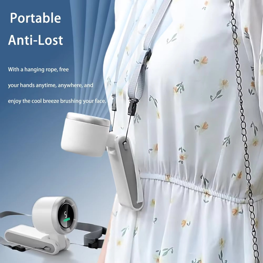 Portable Mini Handheld Fan - 5-Speed Turbo USB Rechargeable Bladeless Design with Foldable Feature and High-Capacity Battery for Outdoor and Travel Use