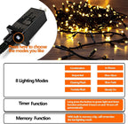 Upgraded 75.8 FT 200 LED Christmas String Lights Outdoor/Indoor, Timer & Memory Function & 8 Modes, Extendable Green Wire Waterproof Fairy String Lights for Xmas Tree Holiday Party Garden (Warm White)
