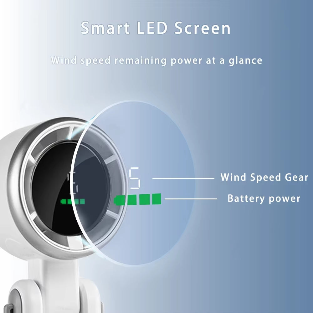 Portable Mini Handheld Fan - 5-Speed Turbo USB Rechargeable Bladeless Design with Foldable Feature and High-Capacity Battery for Outdoor and Travel Use