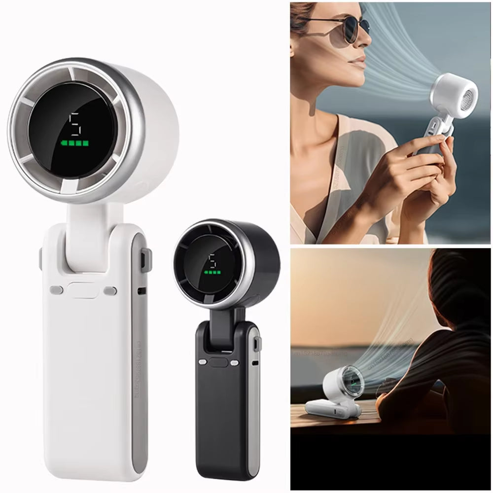 Portable Mini Handheld Fan - 5-Speed Turbo USB Rechargeable Bladeless Design with Foldable Feature and High-Capacity Battery for Outdoor and Travel Use