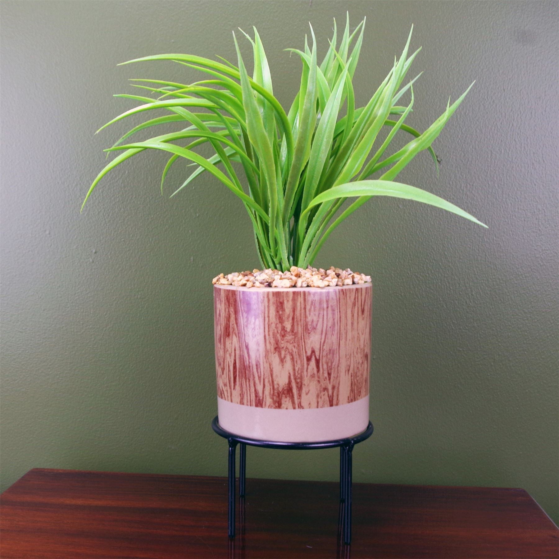 Artificial Grass Plant Planter Ceramic & Metal Stand Botanik-0