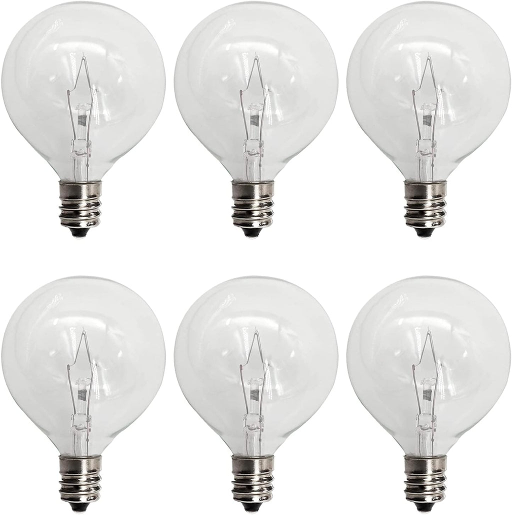 G50 Wax Warmer Bulbs - 25 Watt Clear Incandescent Light Bulbs for Scentsy Warmers, Long Lasting 6 Pack with E12 Candelabra Base