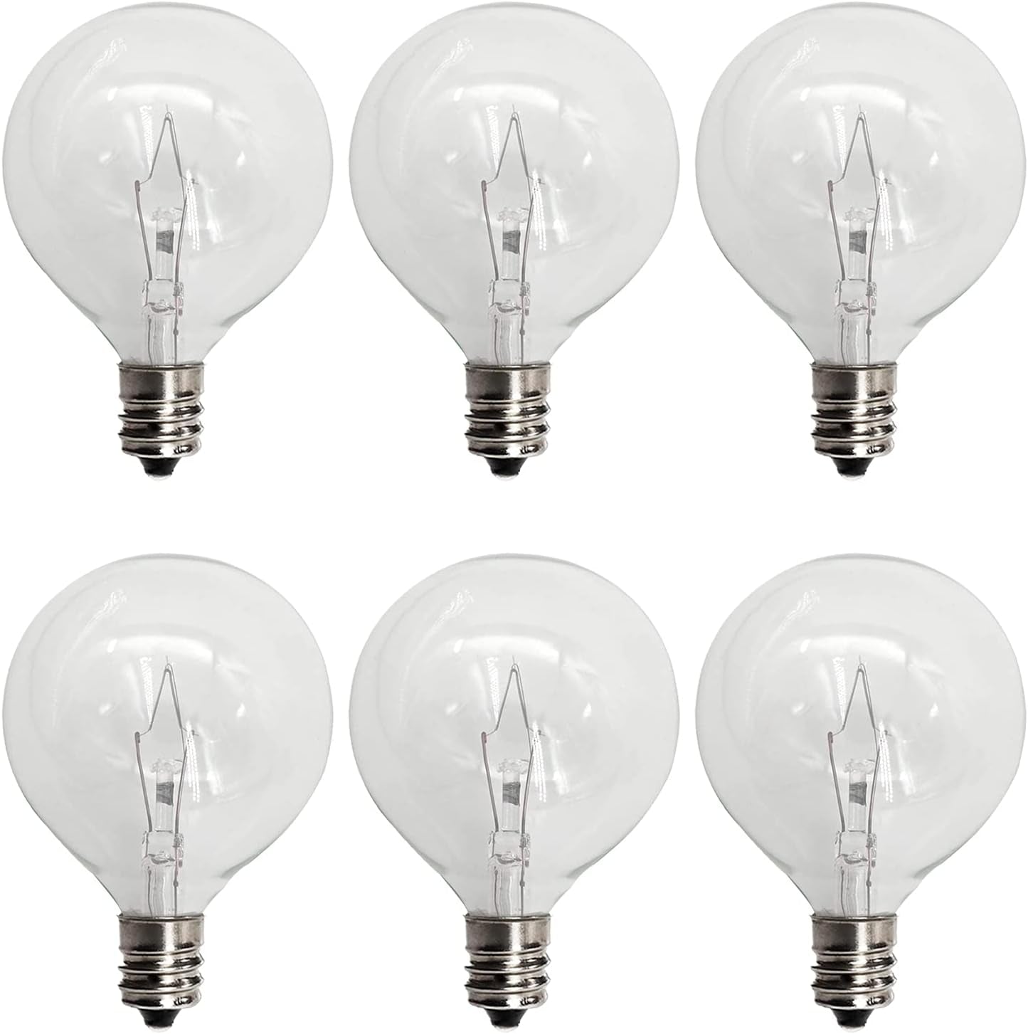 G50 Wax Warmer Bulbs - 25 Watt Clear Incandescent Light Bulbs for Scentsy Warmers, Long Lasting 6 Pack with E12 Candelabra Base