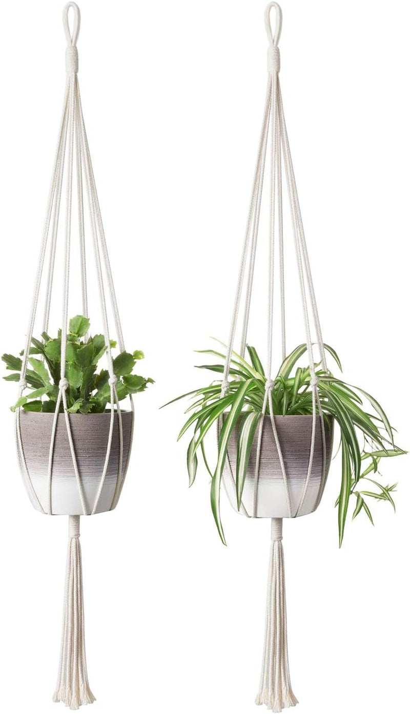 Macrame Plant Hangers - Elegant Indoor and Outdoor Hanging Planter Holders, Cotton Rope, 6-Leg Design for Enhanced Stability, 40 Inches, Set of 2