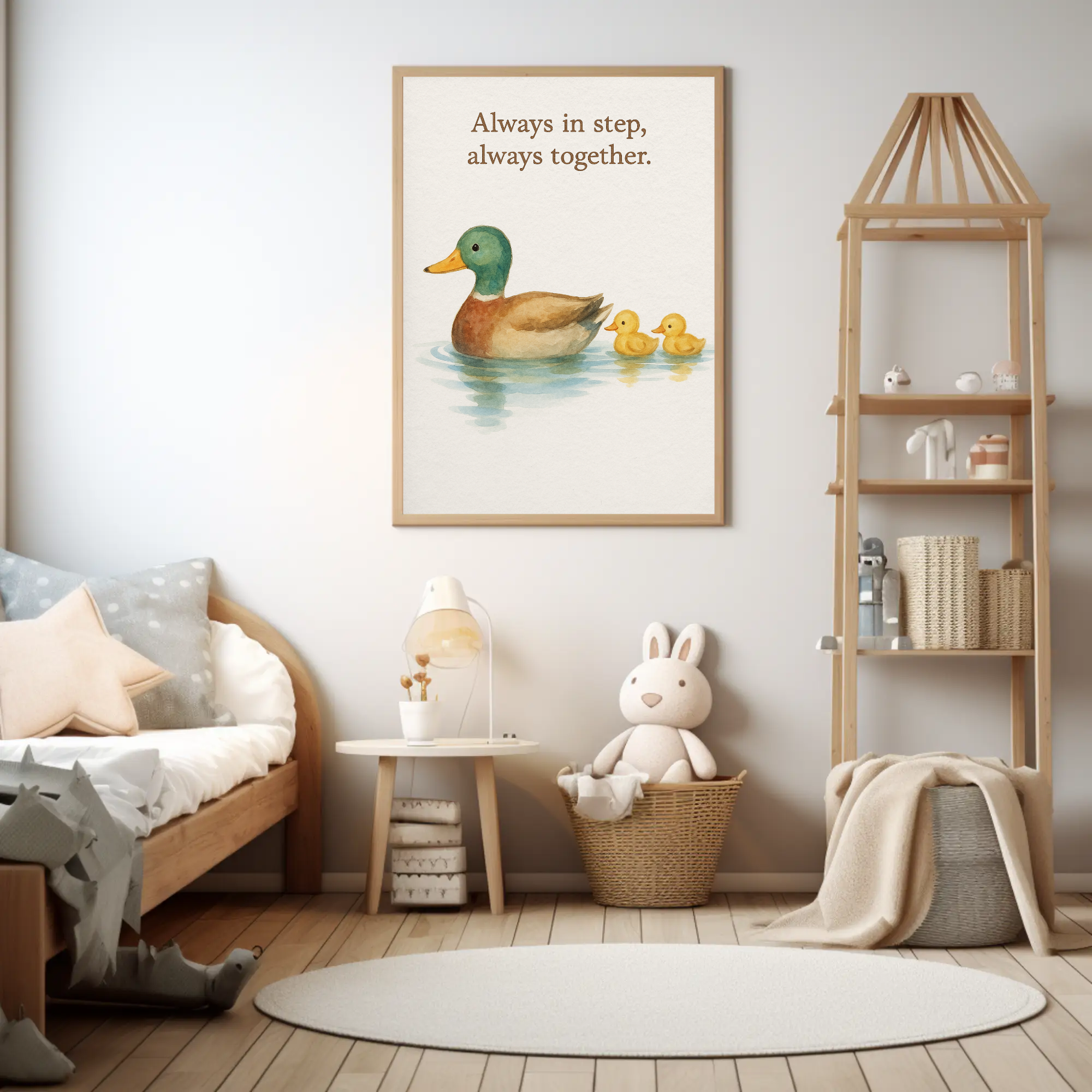 Always in Step Always Together Duck Family Watercolour Nursery Children's Room Wall Decor Print-0